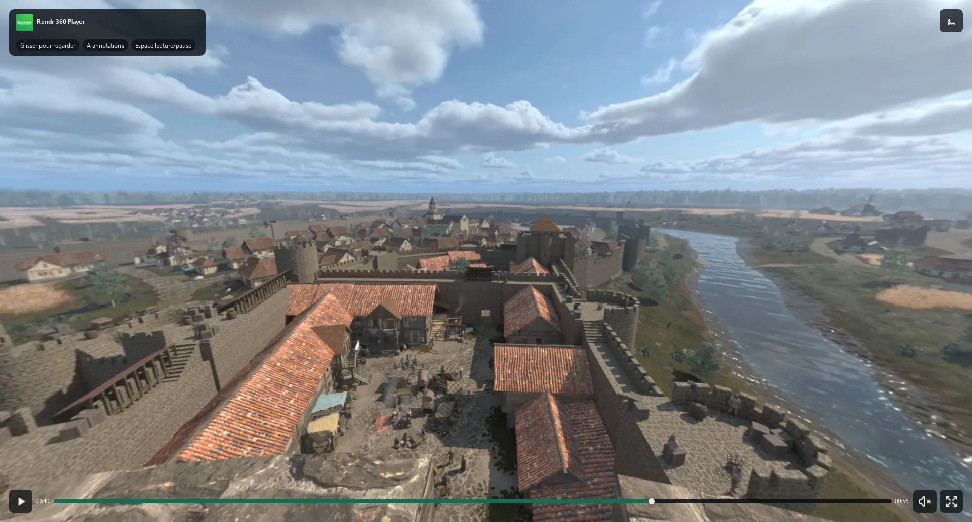 Rendr 360 Player : vue 360° d’un bourg médiéval depuis le sommet d’une tour