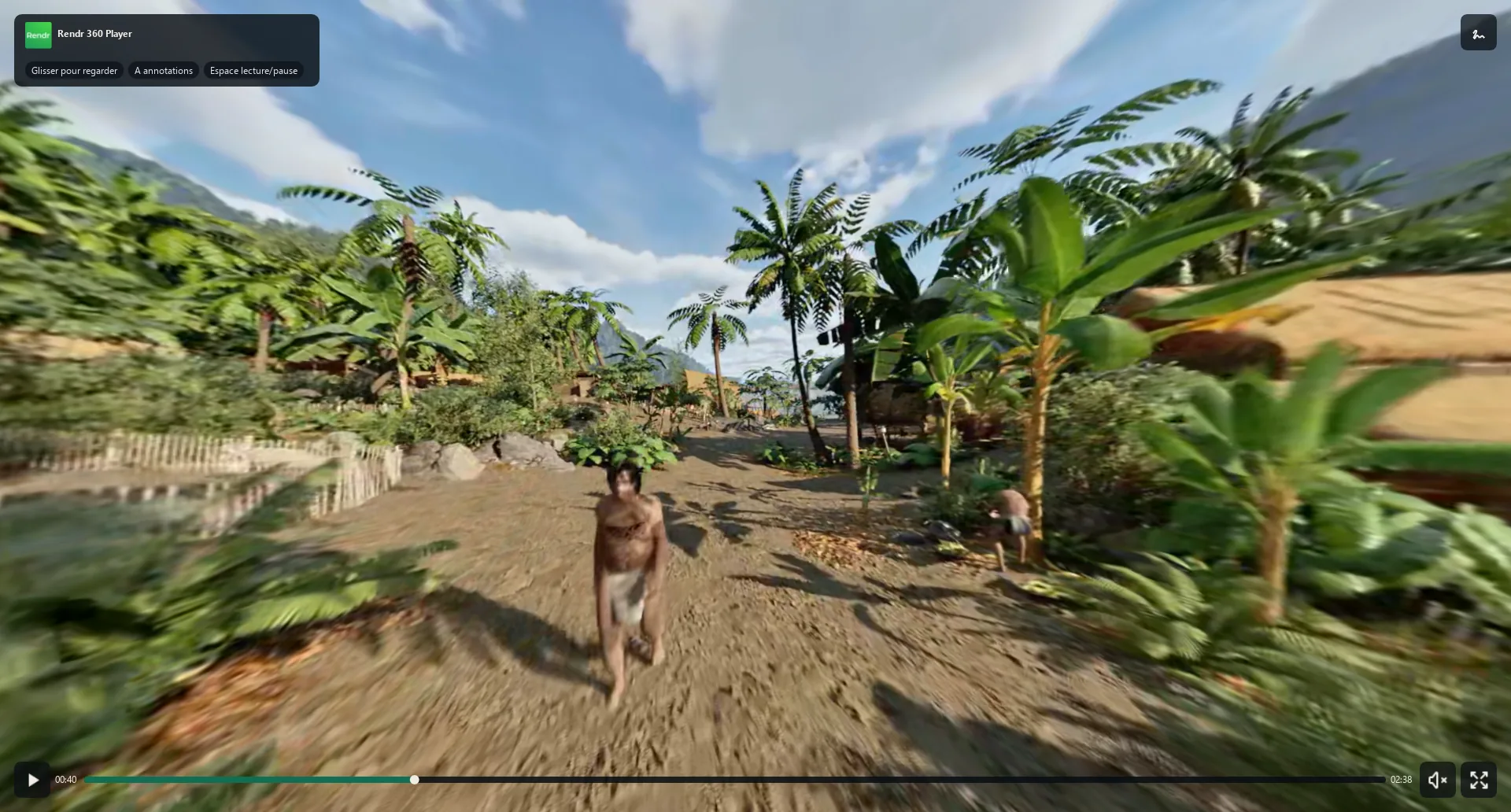 Vue 360° d’un village polynésien reconstitué dans la baie d’Ōpūnohu, à Moorea