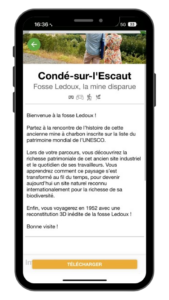 Smartphone présentant le parcours Legendr à la Fosse Ledoux.