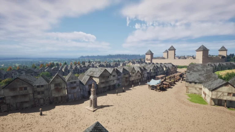 Reconstitution 3D de la place de Crécy-en-Ponthieu au Moyen Âge