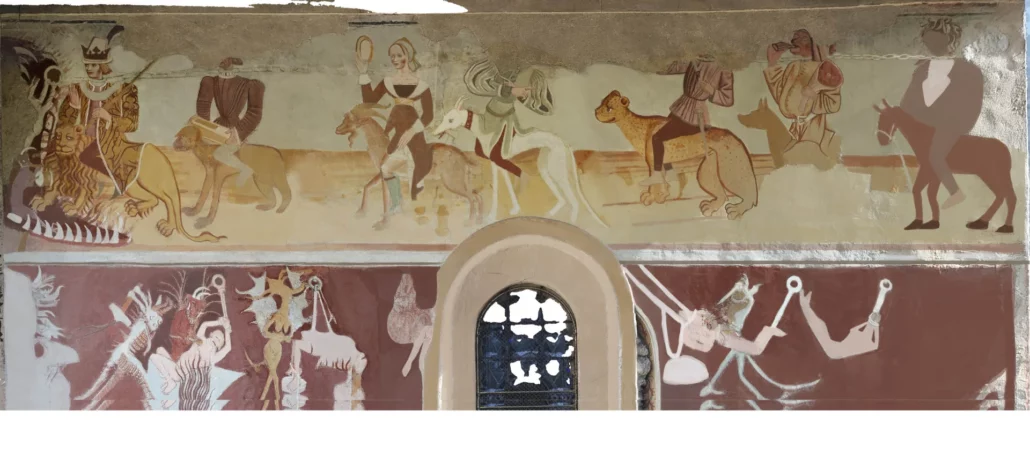 La peinture murale des sept péchés capitaux, remise en couleur dans le parcours Legendr