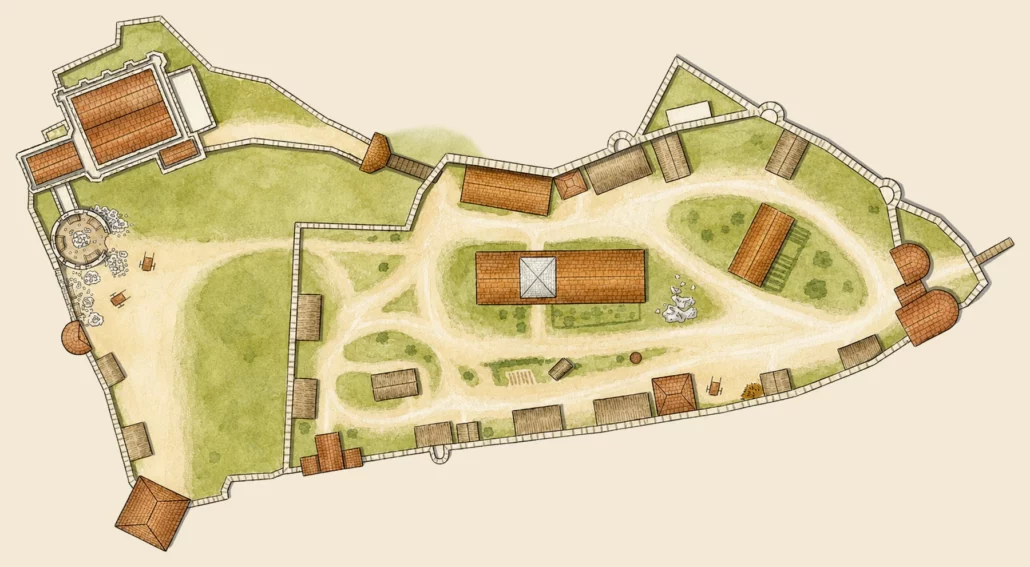 Carte illustrée sur mesure du château de Falaise, utilisée dans le mode Aventure de Legendr