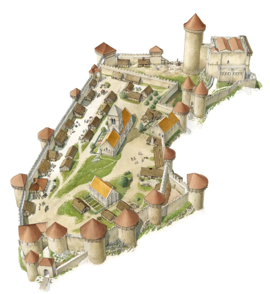 Illustration du château de Falaise au XIIIe siècle, au temps de la construction de la Tour Talbot